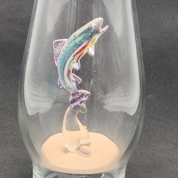 Unique Clear Glass Vase With Multi-Colored Glass Fish Suspended Inside Art Gift - Picture 5 of 13